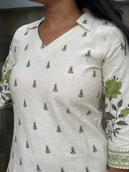 White and green kurti set