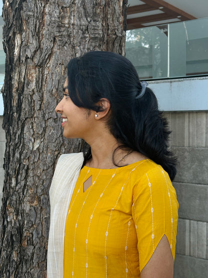 Yellow handloom kurti set
