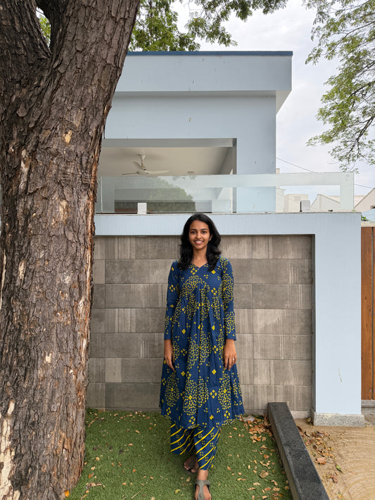 Navy blue Alia cut kurti set (TF205)