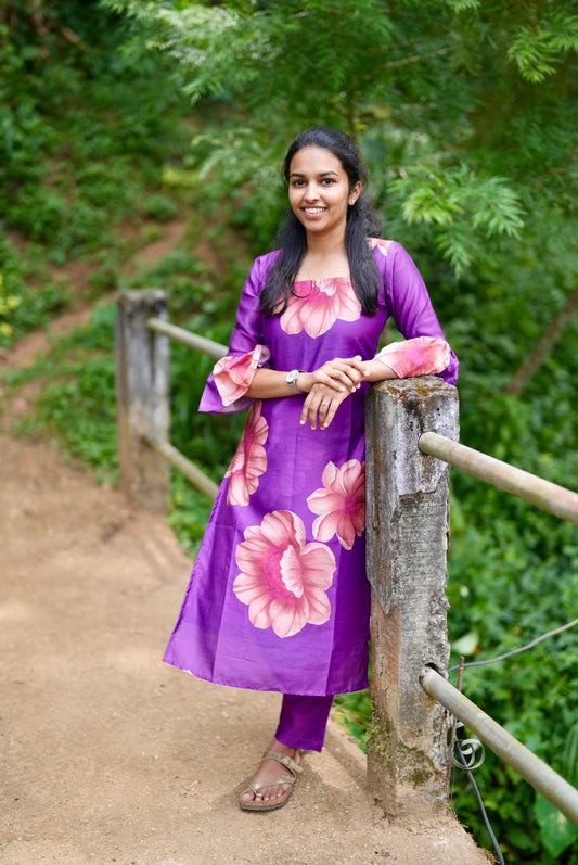 Purple floral kurti set