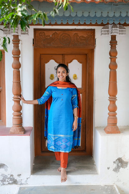 Blue sico silk suit set