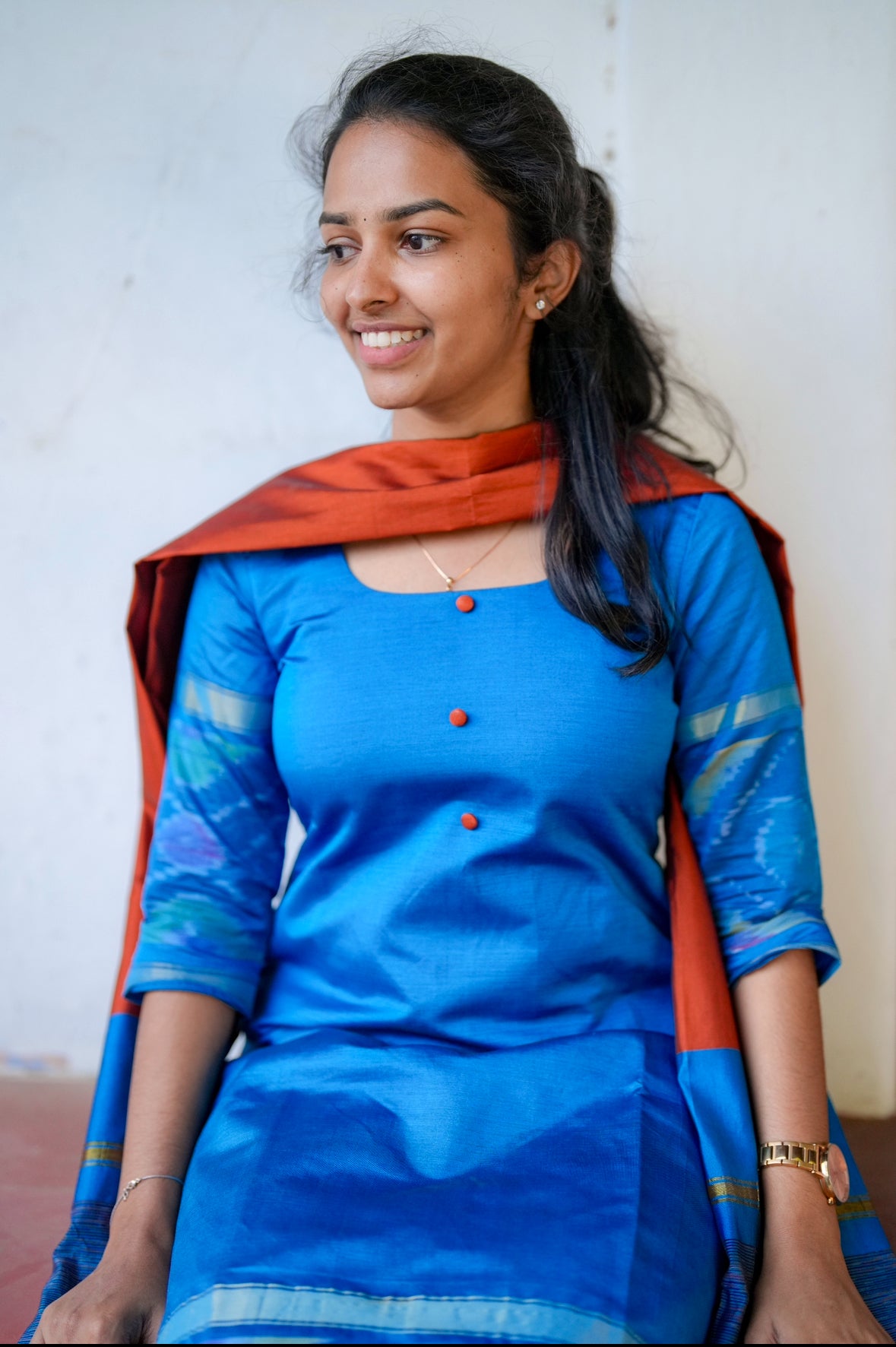 Blue sico silk suit set