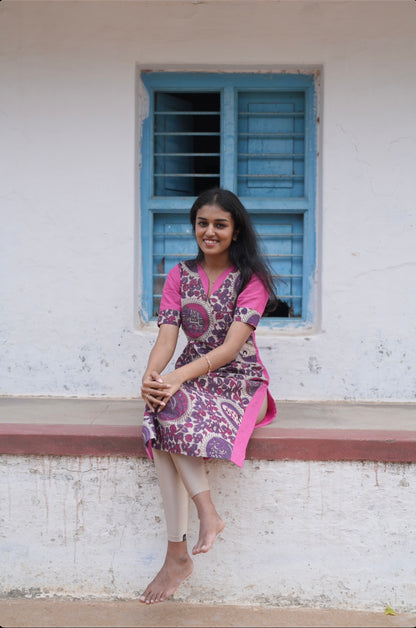 Cotton kalamkari patch kurti