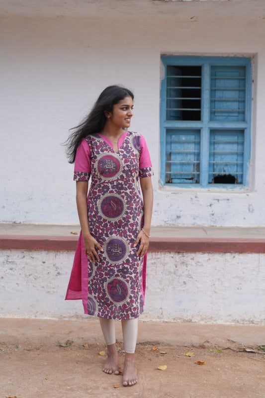 Cotton kalamkari patch kurti