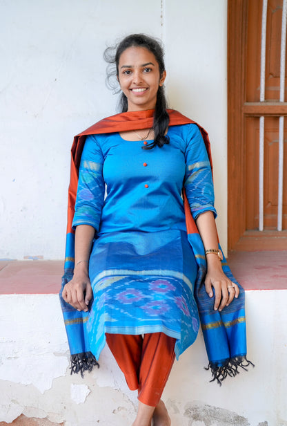 Blue sico silk suit set